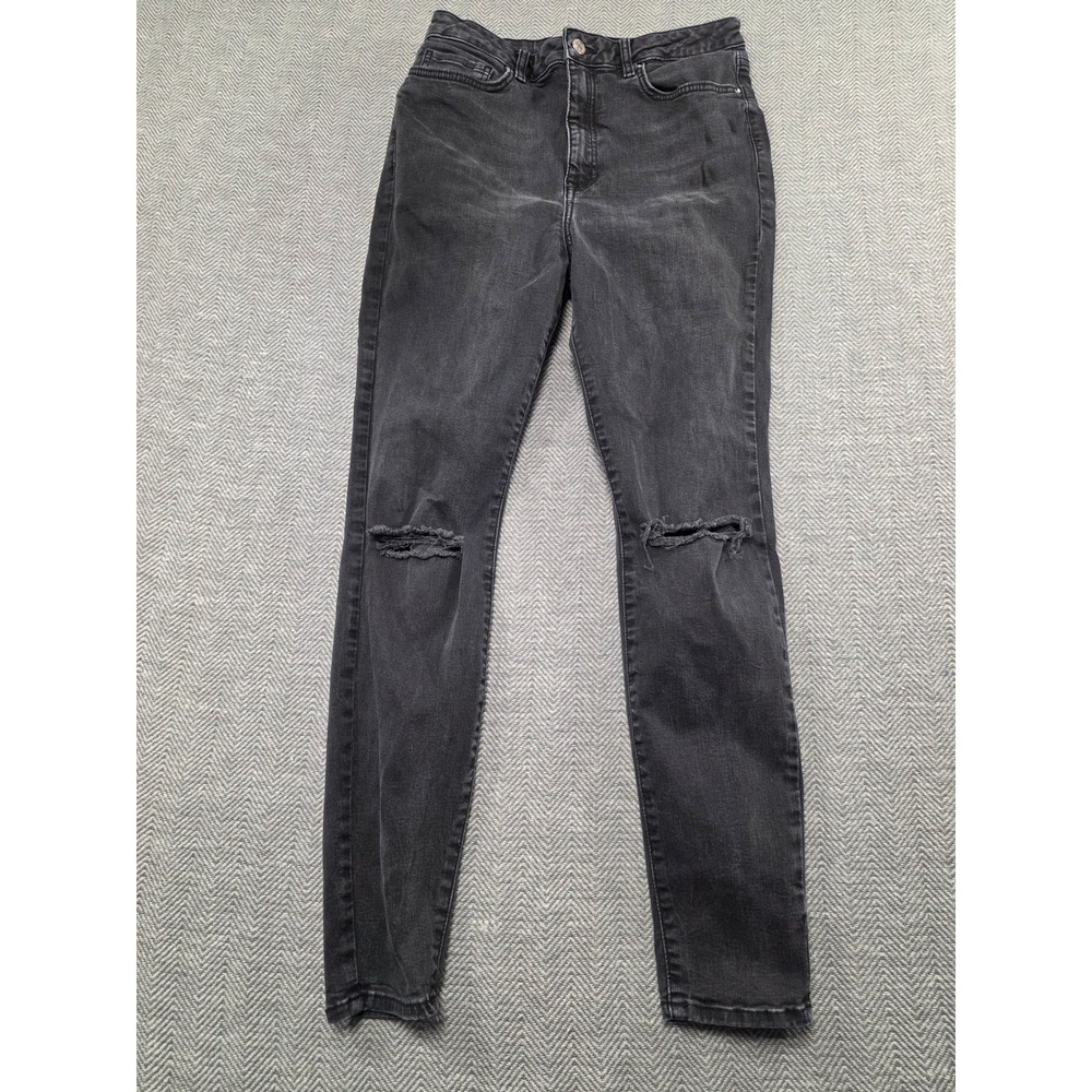 Forever 21 Womens Black Skinny Jeans‎ Distressed Knee High Rise Size 30
